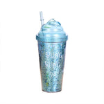 New 500ml Glitters Pattern Double Layer Plastic Straw Bottle