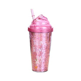 New 500ml Glitters Pattern Double Layer Plastic Straw Bottle