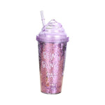 New 500ml Glitters Pattern Double Layer Plastic Straw Bottle